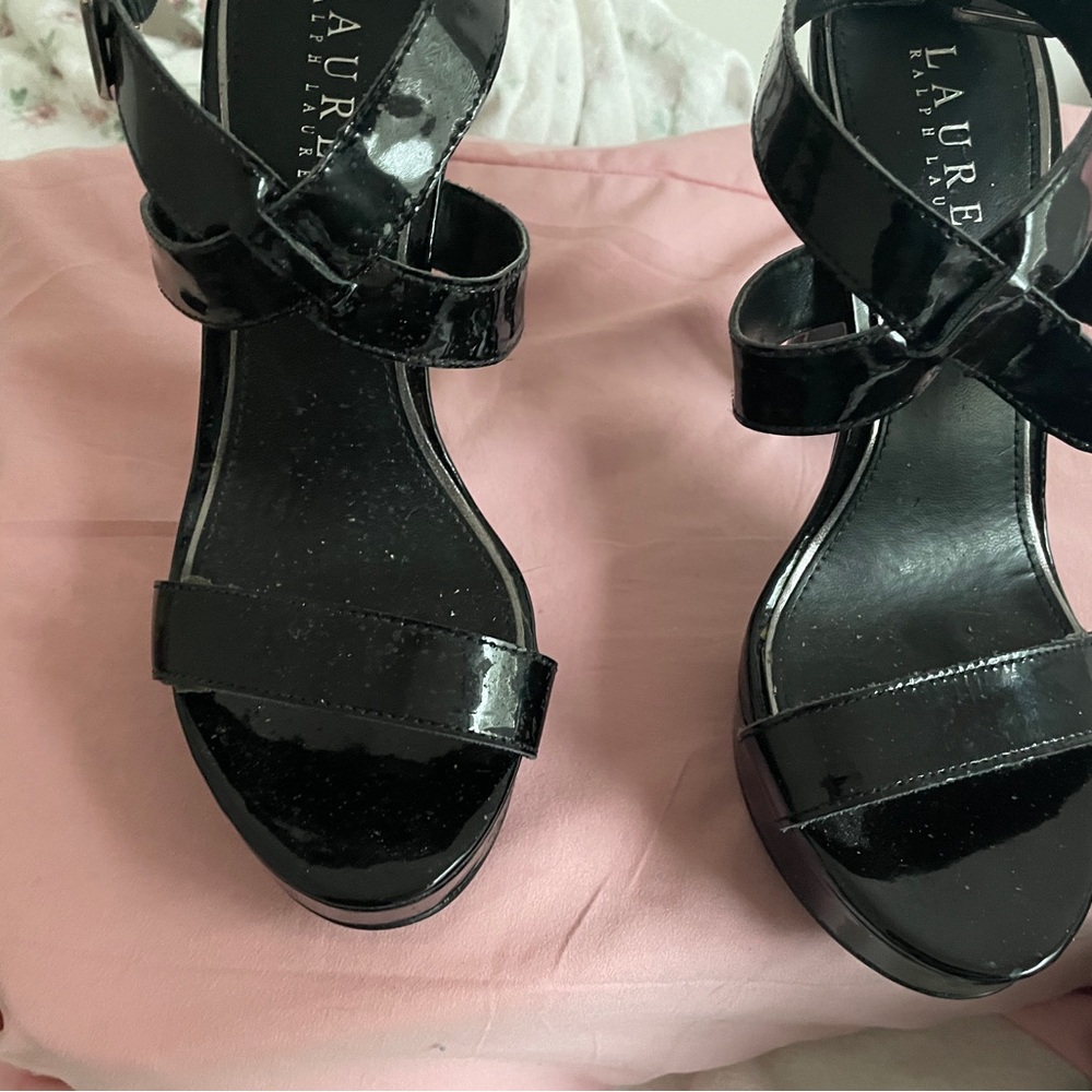 Ralph Lauren Black Patent Leather High heeled Tall Sandals! - Picture 7 of 9